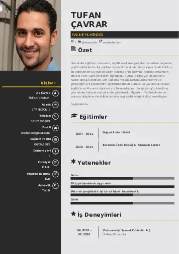 Makine Mühendisi Cv Örnekleri cv indir